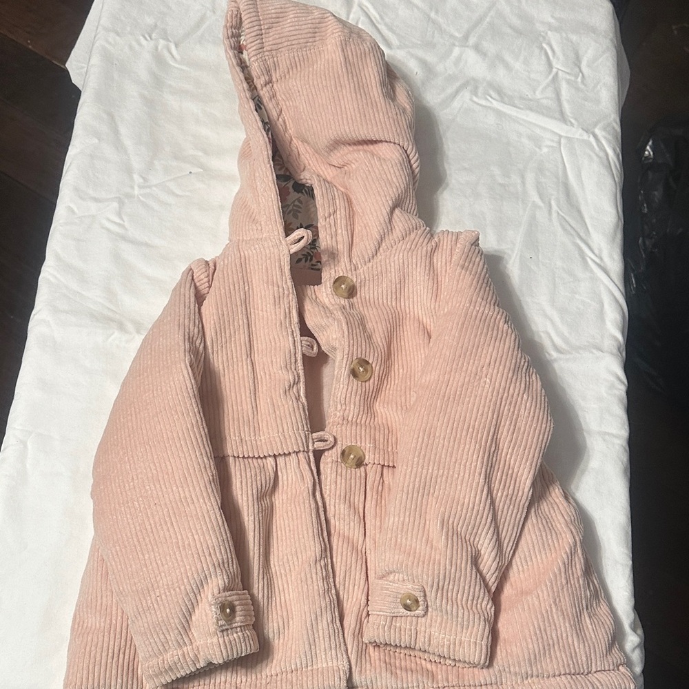 Kids Pink Corduroy Hooded Jacket